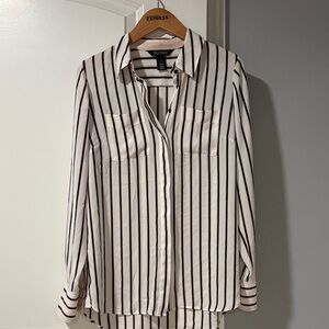 White House Black Market Black and White Striped Button-Down Shirt